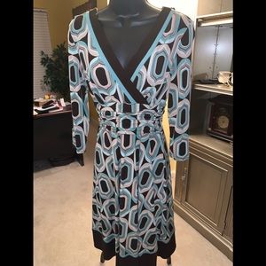 Teal and brown print dress by Sandra Darren size 8